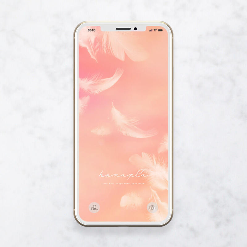 運気上昇 人間関係も大切に ピンクオレンジ系ふわふわと舞う羽根がおしゃれなスマホ壁紙 お