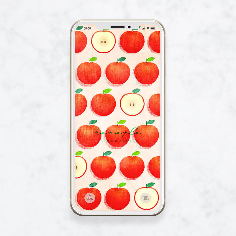 エネルギッシュな赤 ポップでかわいいイラスト リンゴモチーフの高画質なスマホ壁紙 おしゃ