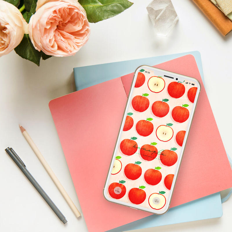 エネルギッシュな赤 ポップでかわいいイラスト リンゴモチーフの高画質なスマホ壁紙 おしゃ