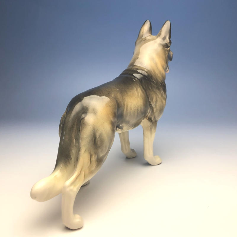 陶器犬置物 ジャーマンシェパード 小 セーブル ウルフグレー Haniibaaz