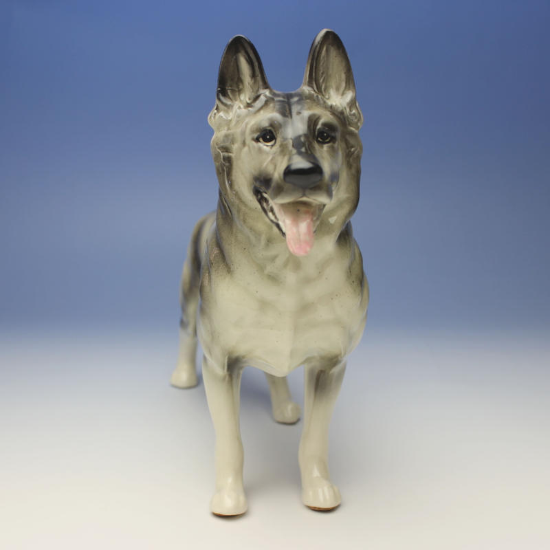 陶器犬置物 ジャーマンシェパード 小 ウルフグレー Haniibaaz