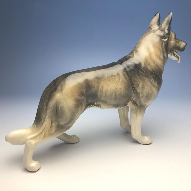 陶器犬置物 ジャーマンシェパード 小 セーブル ウルフグレー Haniibaaz