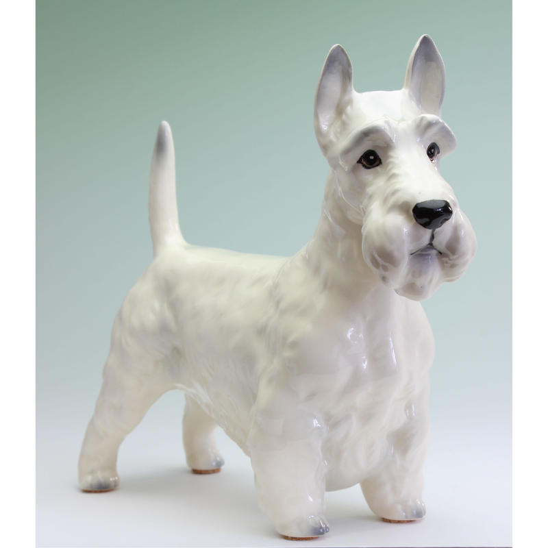 陶器犬置物 スコティッシュテリア 白 小 Haniibaaz