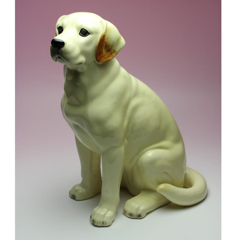 陶器犬置物 イエロー ラブラドルレトリバー おすわり 大 Haniibaaz