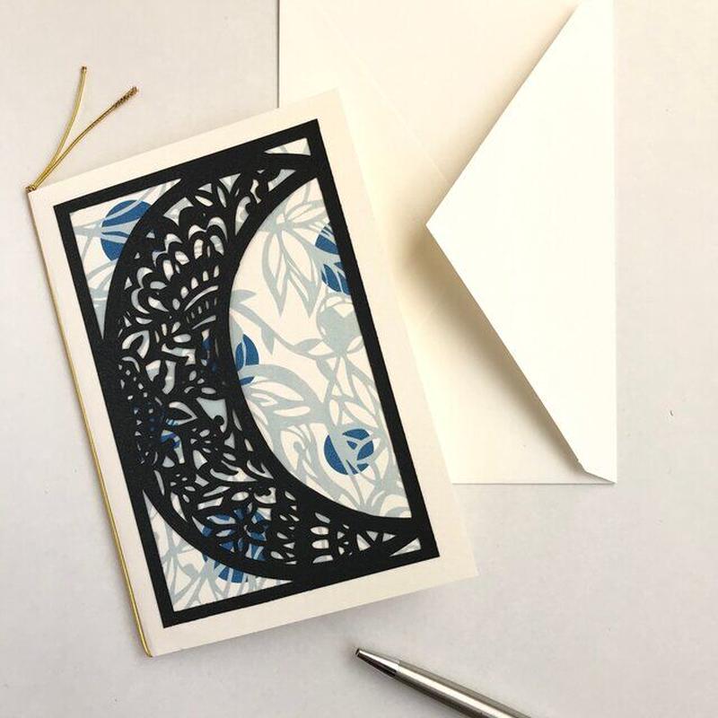 月の切り絵カード ブルー ごあいさつ お祝い Hanna Online Store