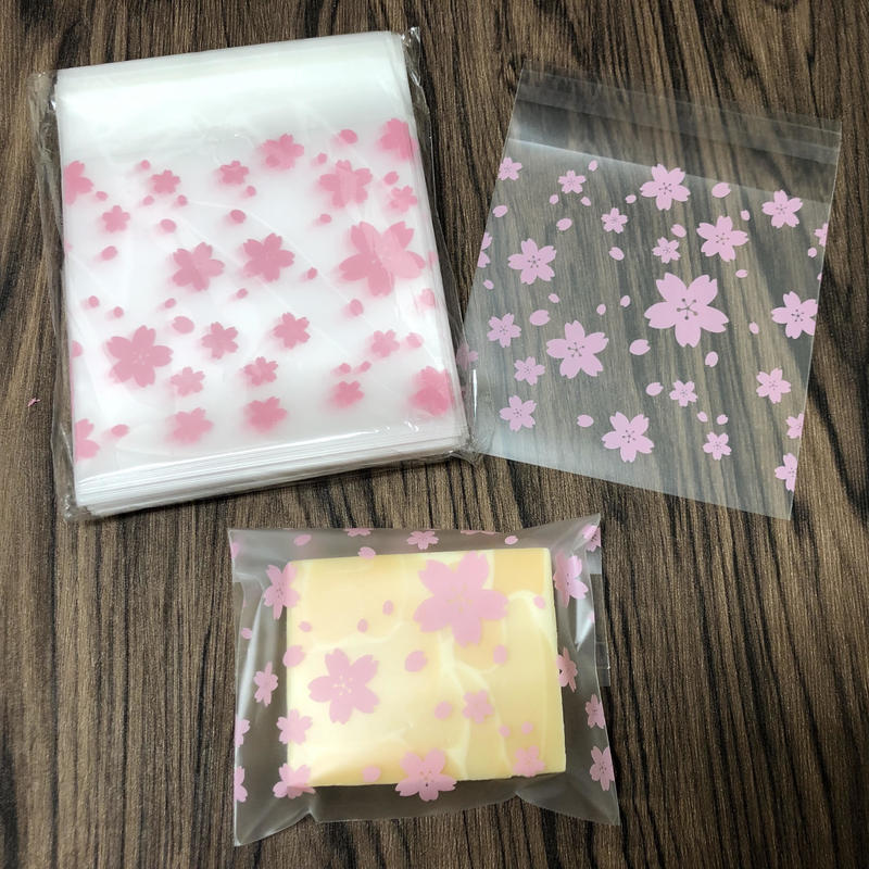 ラッピング用シール付きビニール袋100枚 10cm 10cm 桜 Happy Soaping