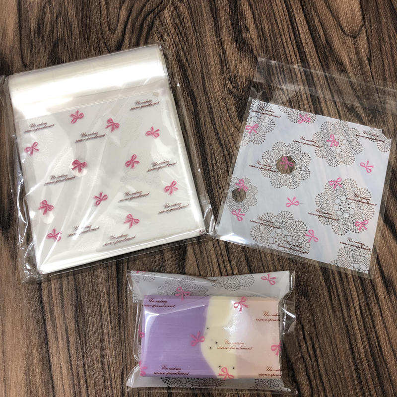 ラッピング用シール付きビニール袋100枚 10cm 10cm リボン Happy Soa