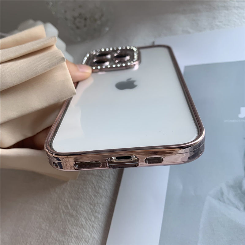 N058 ゴールドピンクiphone13 12 11ケース カメラとフレームキラキラストーン