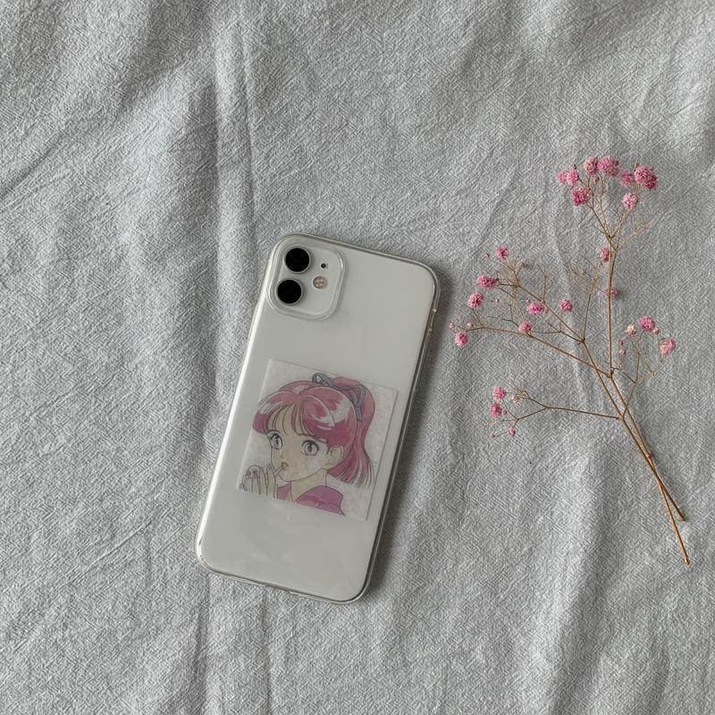 N036 昭和少女series Iphone透明ケース 挟む ステッカー Iphone12ク