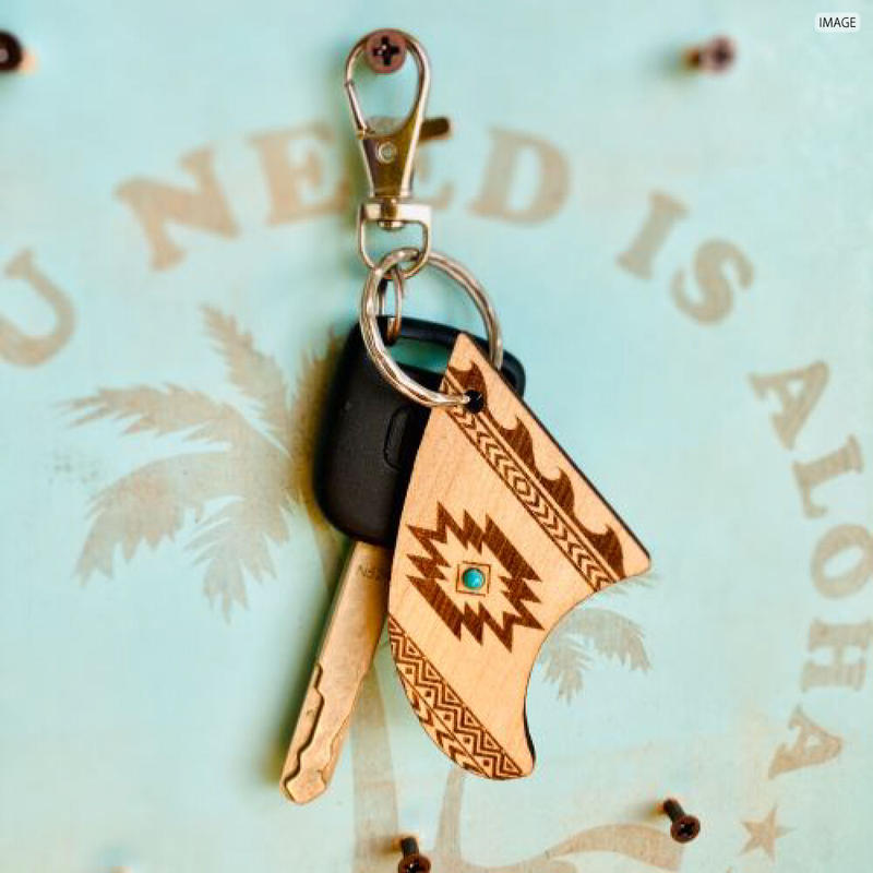無料名入れ サーフ フィン型 Native ハンドメイド ウッドキーホルダー Ha