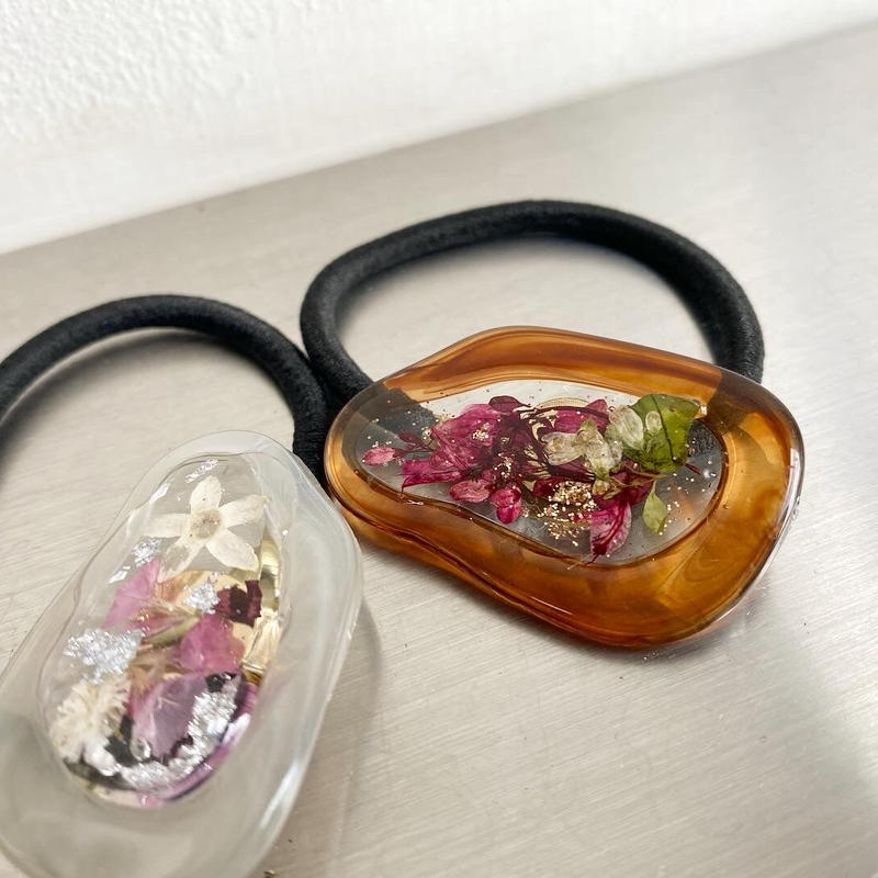 押し花レジンヘアゴム Hearts