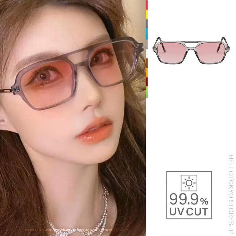 夏サングラスコーデ女子 韓国ファッションユニセックスuv400紫外線対策クリア樹脂サングラス