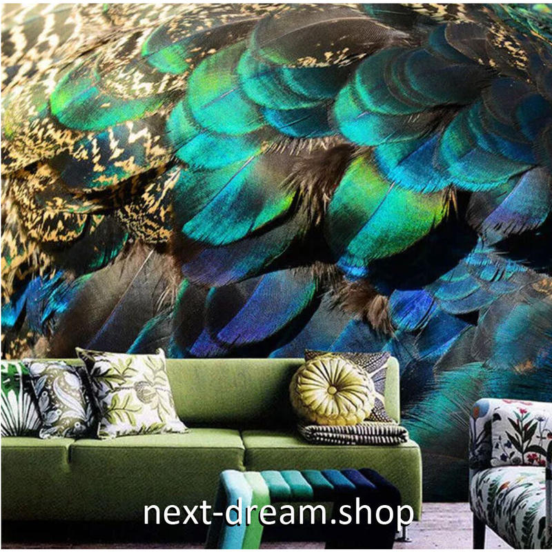 カスタム３d壁紙 1ピース 1m2 孔雀の羽 玉虫色 寝室 サロン 店舗 キャンバス地 ク