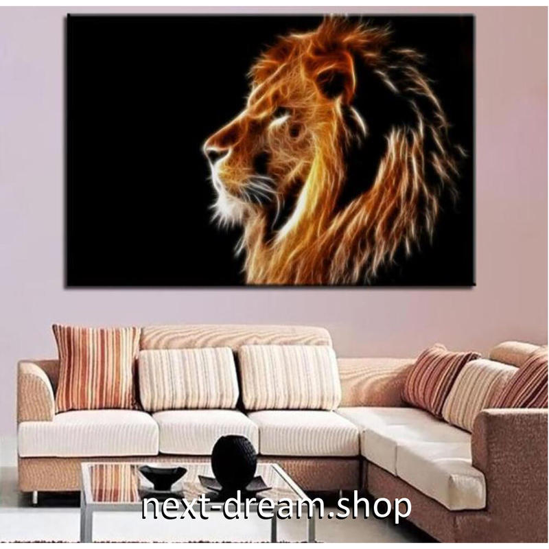 お洒落な壁掛けアートパネル 枠付き 40 60cm ライオン 獅子 黒背景 デジタル 絵画