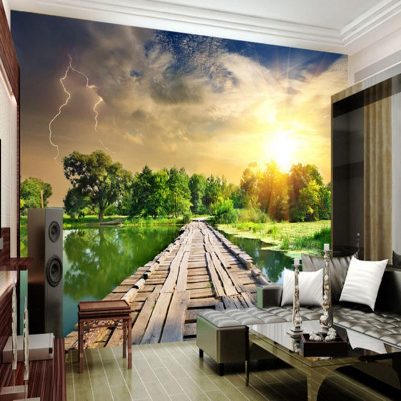 ３d 壁紙 1ピース 1 自然風景 池 橋 平地 緑 太陽の日差し 癒し効果 リビング 客室