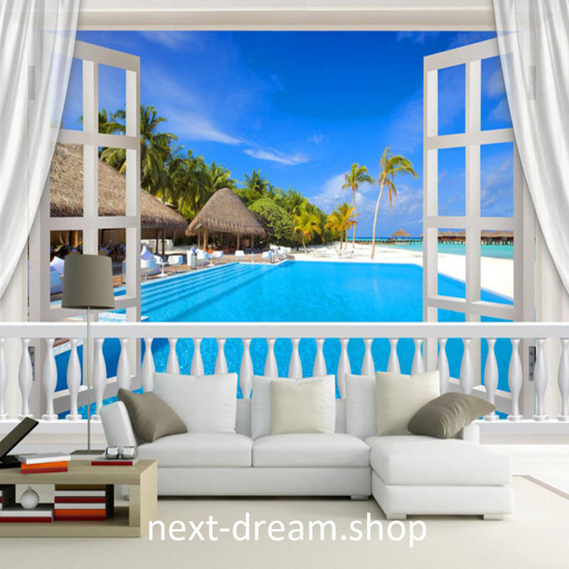 ３d 壁紙 1ピース 1 自然風景 窓からの景色 プール 海 インテリア 装飾 寝室 リビン