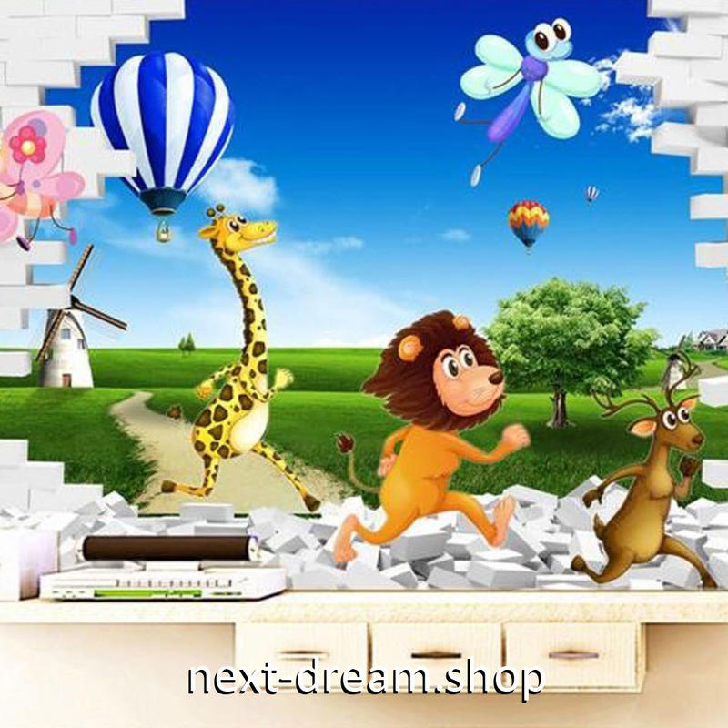 ３d 壁紙 1ピース 1 子供部屋 アニメ画 走る動物たち インテリア 装飾 寝室 リビング