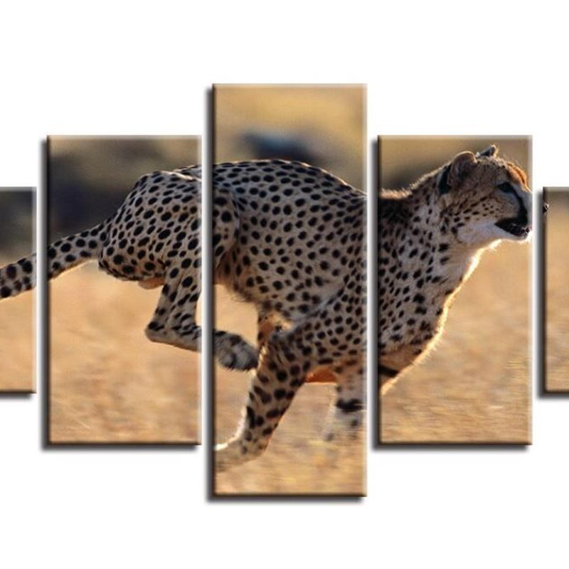 お洒落な壁掛けアートパネル 枠付き５点セット 動物 ヒョウ チーター ファブリックパネル