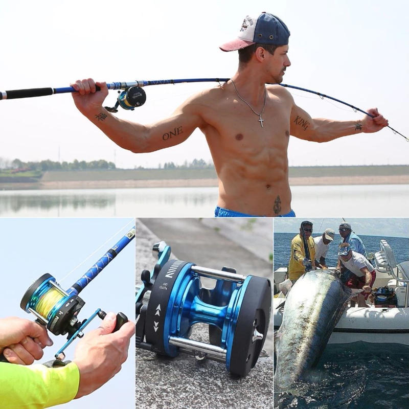 新品 ベイトリール 釣り道具 お洒落 フィッシング ブルーメタル 海水 黒 青 ハンドル M