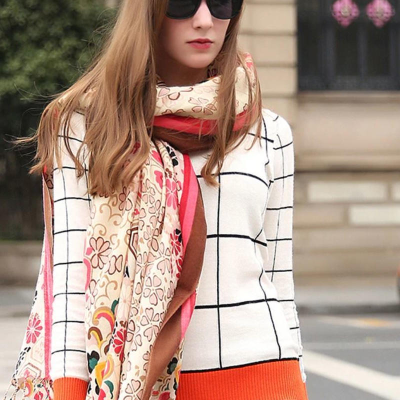 ストール マフラー スカーフ ウール100 花柄 レディース 外人風コーデ ハイエンド 素敵