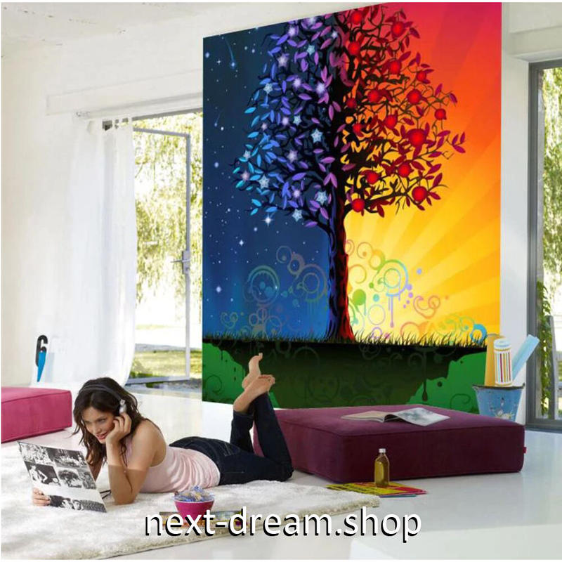 カスタム３d壁紙 1ピース 1m2 モダンアート 木の壁 昼と夜 キャンバス地 クロス張替