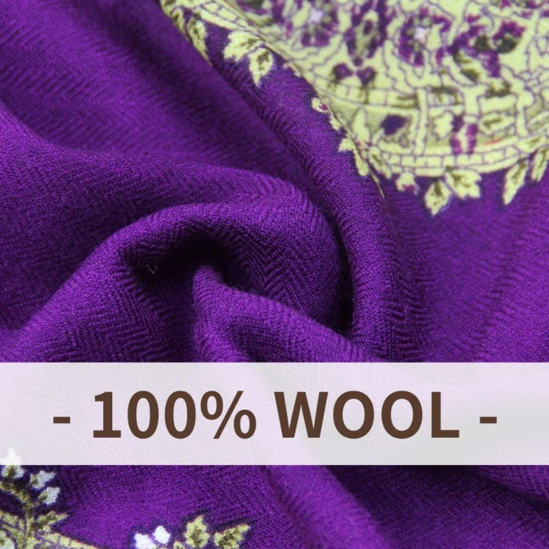 ストール マフラー スカーフ ウール100 紫 ダマスク レディース 外人風コーデ ハイエン