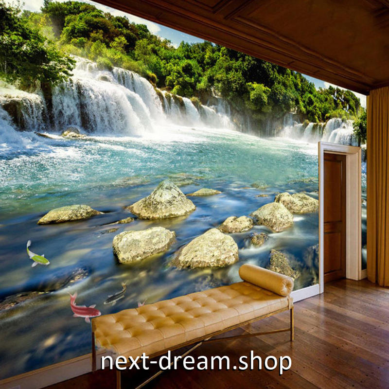 ３d 壁紙 1ピース 1 自然風景 山中の滝 鯉 癒し インテリア 装飾 寝室 リビング H
