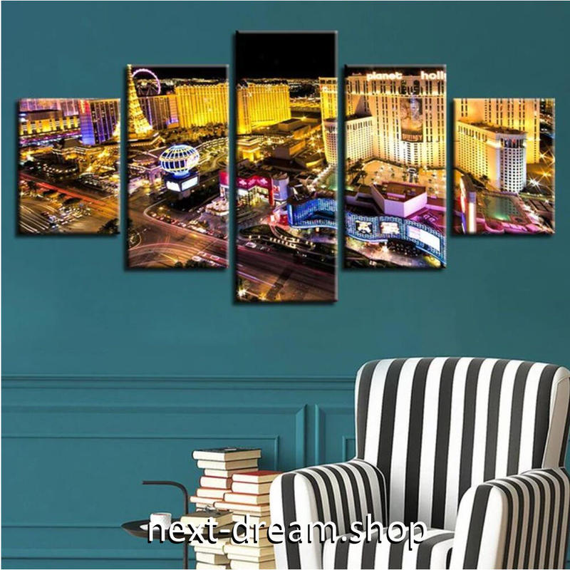 お洒落な壁掛けアートパネル ５点セット 30cm幅 ラスベガス イルミネーション ライトア