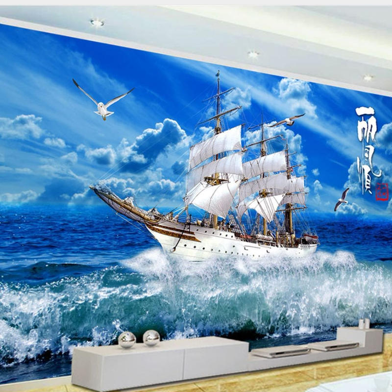 ３d 壁紙 1ピース 1 自然風景 海 帆船 カモメ 防カビ 耐水 インテリア 装飾 寝室