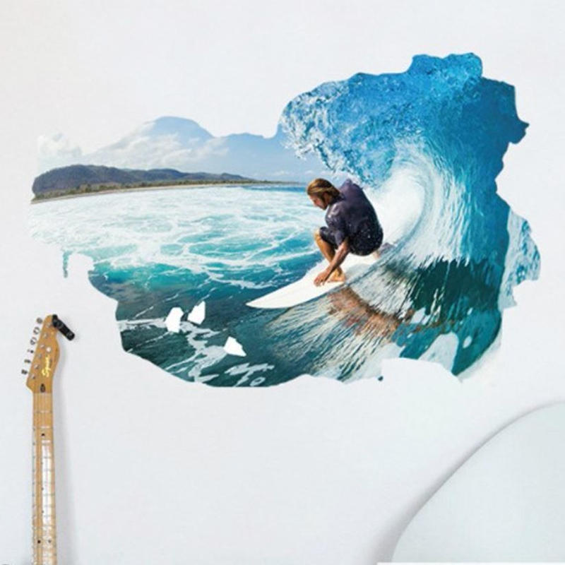 ３dウォールステッカー 壁穴 海 自然 サーフィン 波 お洒落シール Diy キッチン 寝