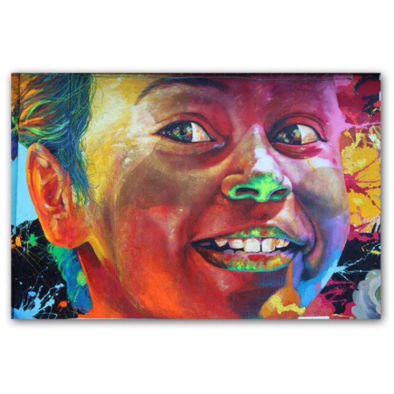 お洒落な壁掛けアートパネル 枠付き 40 60cm カラフル 外国の子供 顔 外人 絵画