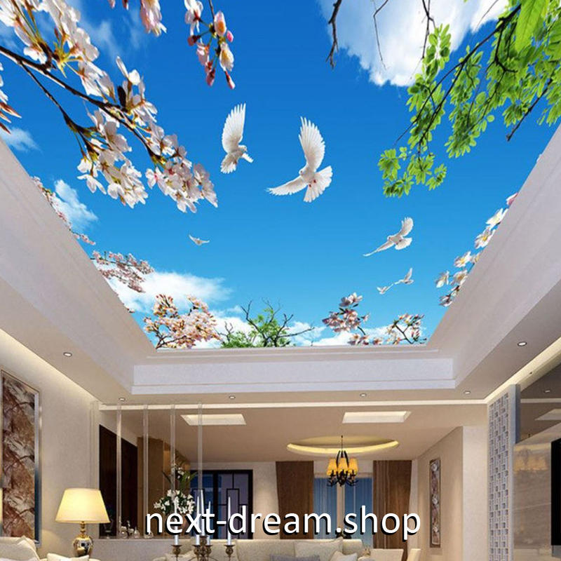 ３d 壁紙 1ピース 1 青空 桜 鳩 天井用 インテリア 装飾 寝室 リビング 耐水 防湿