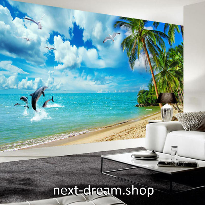 ３d 壁紙 1ピース 1 自然風景 海の景色 ビーチ ヤシの木 イルカ インテリア 装飾 寝