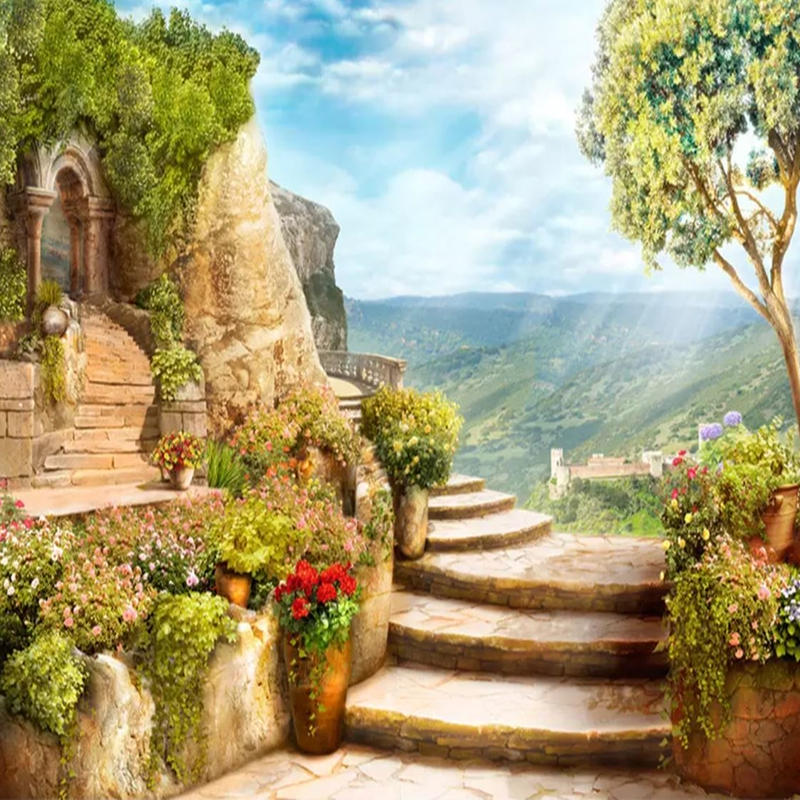 ３d 壁紙 1ピース 1 北欧レトロ 自然風景 高台の階段 インテリア 部屋装飾 耐水 防湿