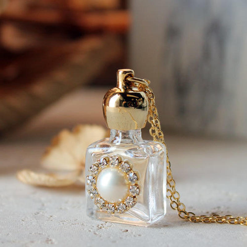 クリックポスト対応 アロマペンダント ネックレス60cm ゴールド 穴開きキャップ スクエア