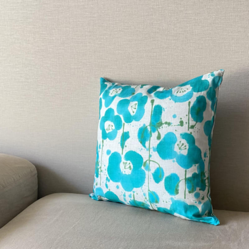 クッションカバー 45 45cm のうぜんかずら ターコイズ オリジナルテキスタイル