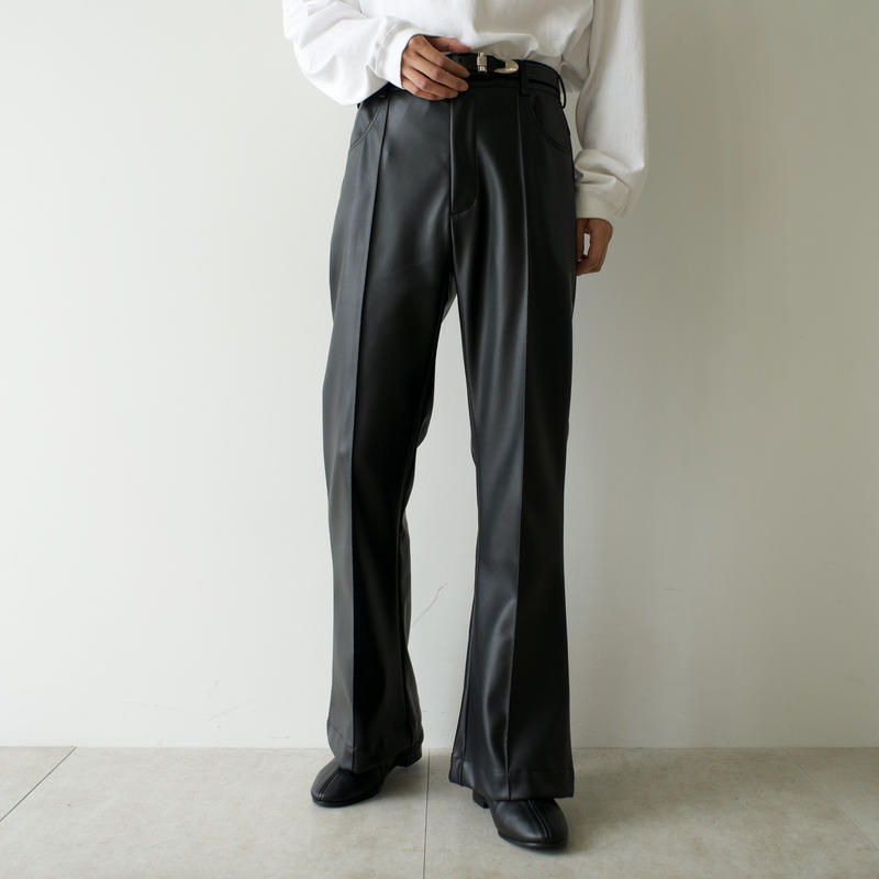 synthetic leather semi flare pants【black】 | pre synthetic leather semi flare pants【black】 | pre