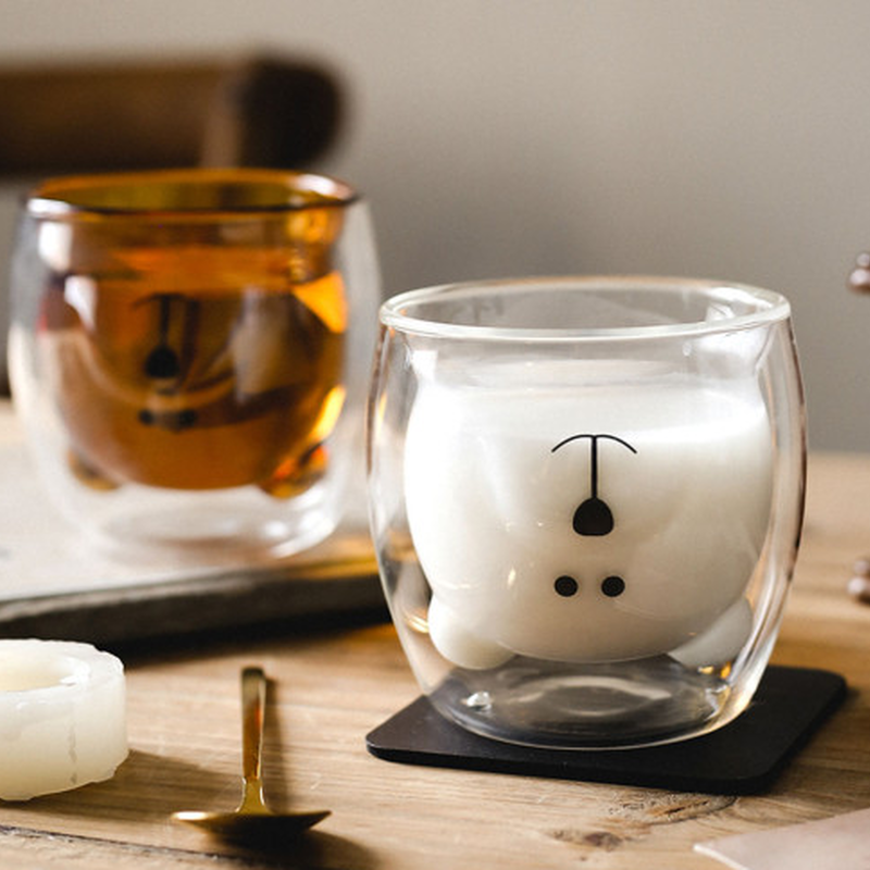 韓国インテリア雑貨 可愛いクマのホームカフェグラス ブラウン Honeybee