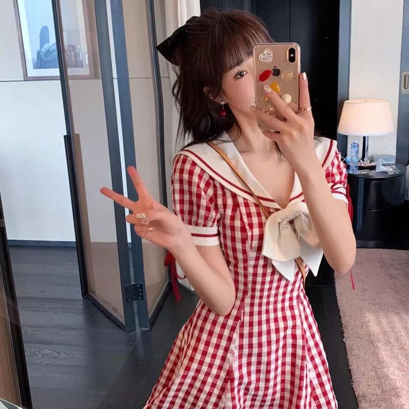 ピンクハウス青木美沙子misakoコラボギンガムセーラーワンピースピンク PINK HOUSE×青木美沙子 ギンガムチェックセーラーワンピ赤