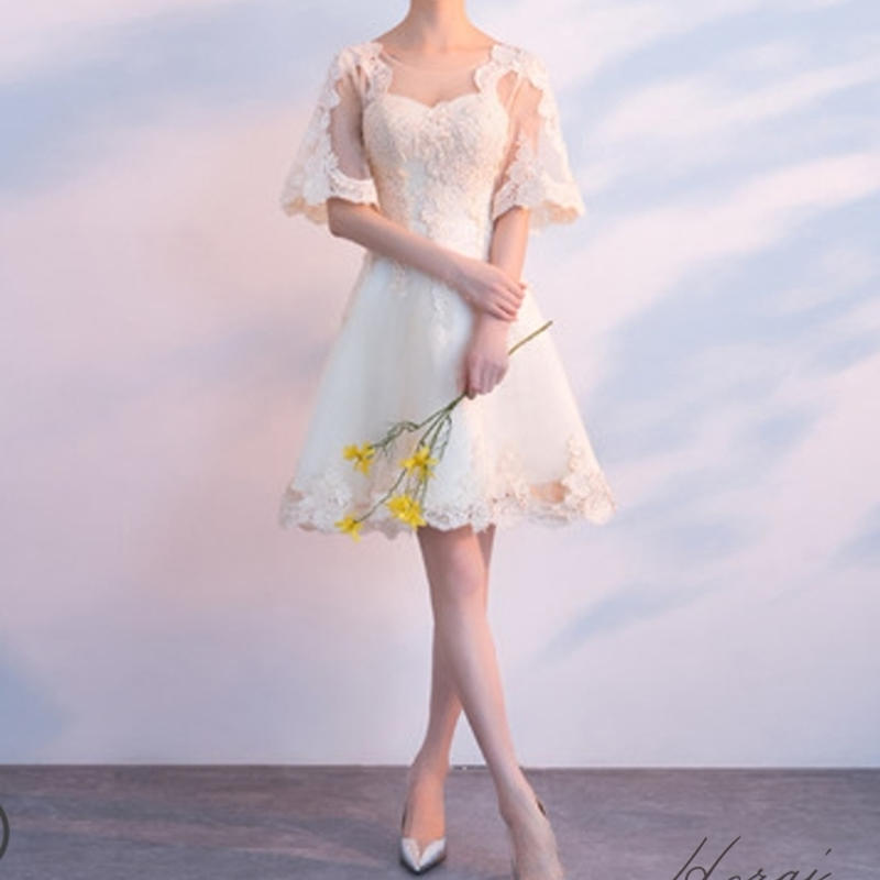結婚式 お呼ばれドレス 総レースパーティドレス 清楚系ワンピース 韓国 ワンピースドレス 袖