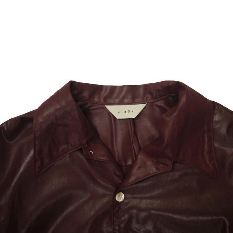 JieDa FAKE LEATHER OPEN COLLAR SHIRT (BRO) Jie- JieDa FAKE LEATHER OPEN COLLAR SHIRT (BRO) Jie-