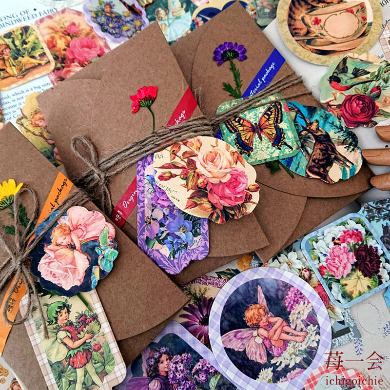 Q2 花の妖精 アニマル ビンテージフラワー タグ素材セット 3点セット 苺一会