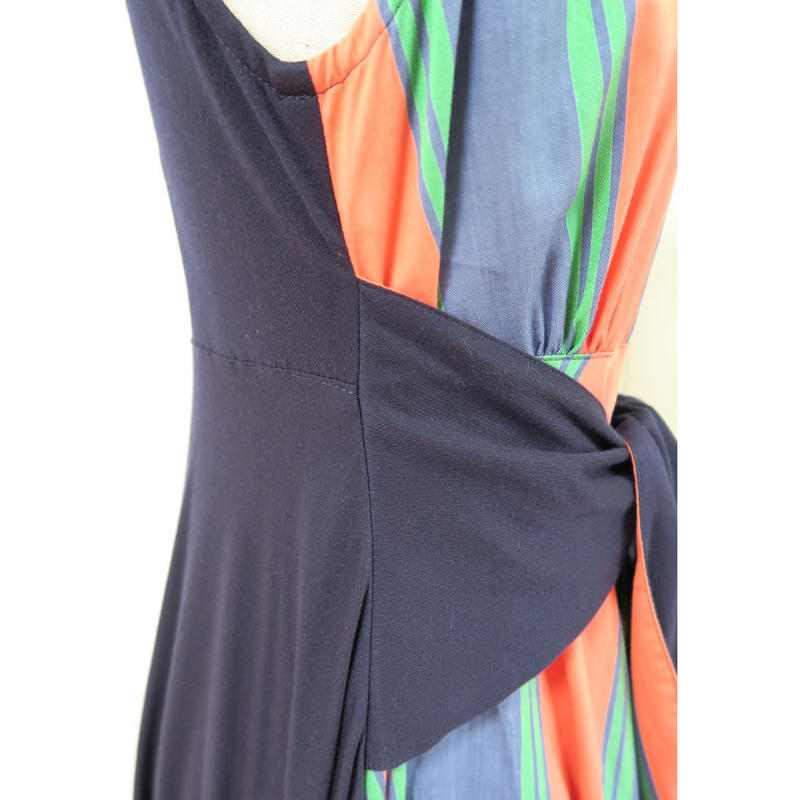 配色フレアワンピース オレンジ系 ネイビー 限定品 Cil 日本製 Bi S Japa