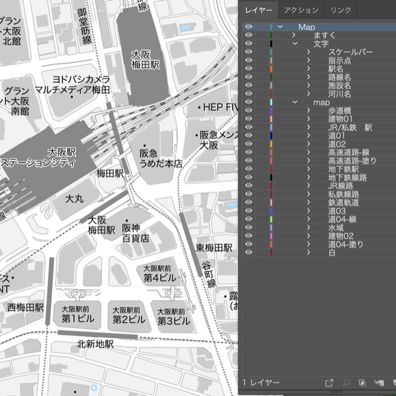 大阪 大阪駅周辺 ベクター地図データ Eps 日本語 地図素材をダウンロードにて販売する