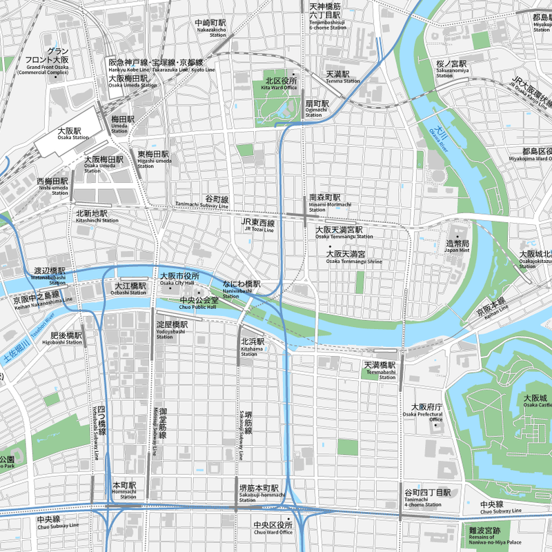 大阪 梅田 大阪城 ベクター地図データ Eps 日本語 英語 並記版 地図素材をダウンロ