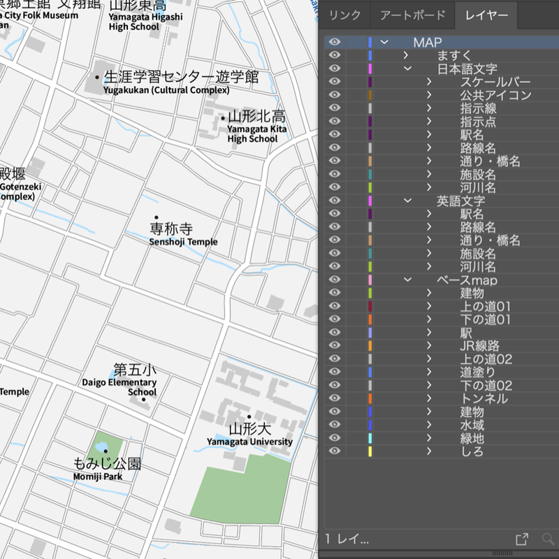 山形 山形駅周辺 ベクター地図データ Eps 日本語 英語 並記版 地図素材をダウンロー