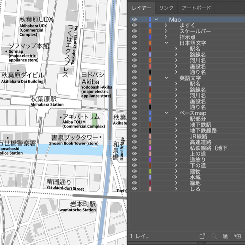 東京 秋葉原 ベクター地図データ Eps 日本語 英語 並記版 地図素材をダウンロードに