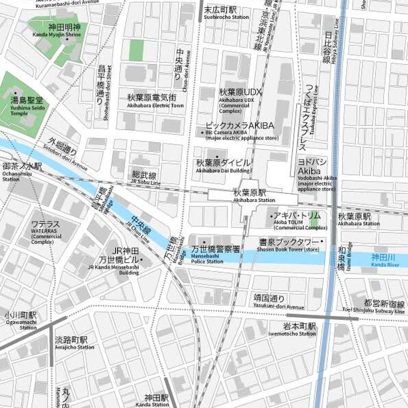 東京 秋葉原 ベクター地図データ Eps 日本語 英語 並記版 地図素材をダウンロードに