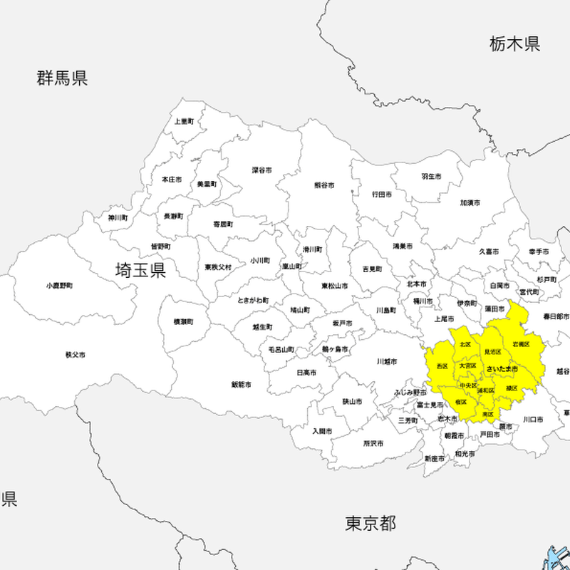 埼玉県 市区町村別 白地図 Pdfデータ 地図素材をダウンロードにて販売するお店 今八商店