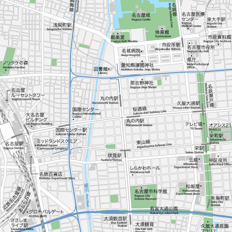 愛知 名古屋 栄 久屋大通 大須 ベクター地図データ Eps 日本語 英語 並記版 地図